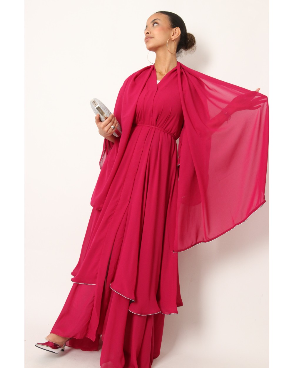 Abaya Kimono ruffled chiffon with rhinestones