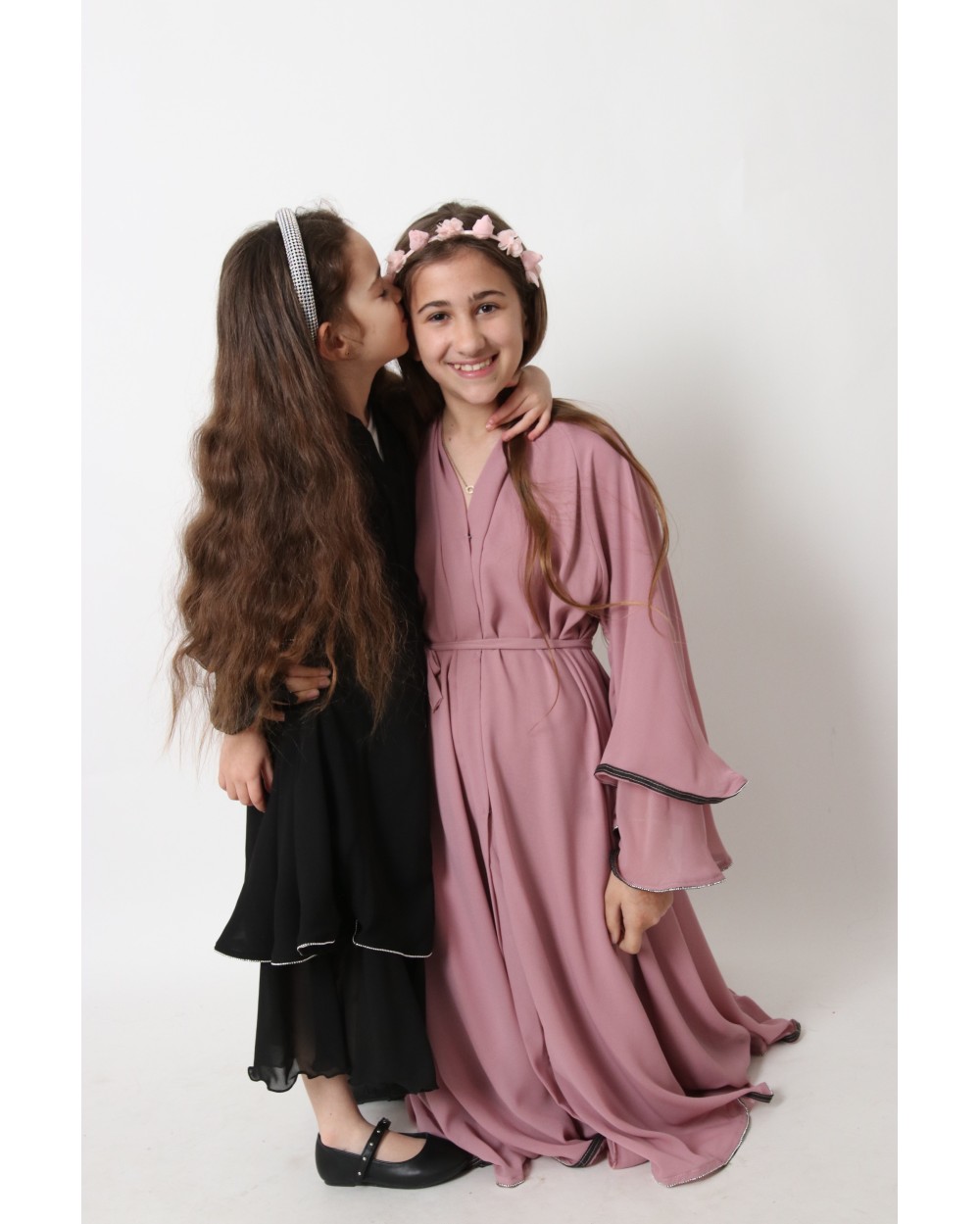 Abaya Kimono ruffles muslin with rhinestones for girls