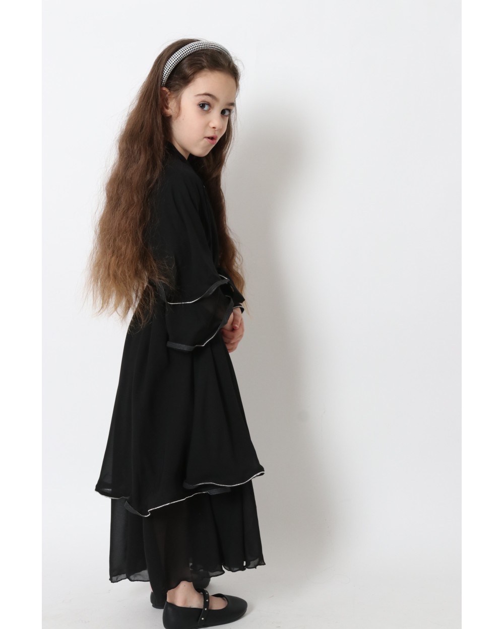 Abaya Kimono ruffles muslin with rhinestones for girls