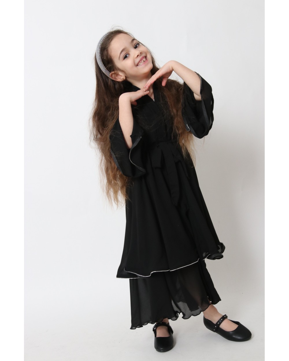 Abaya Kimono ruffles muslin with rhinestones for girls