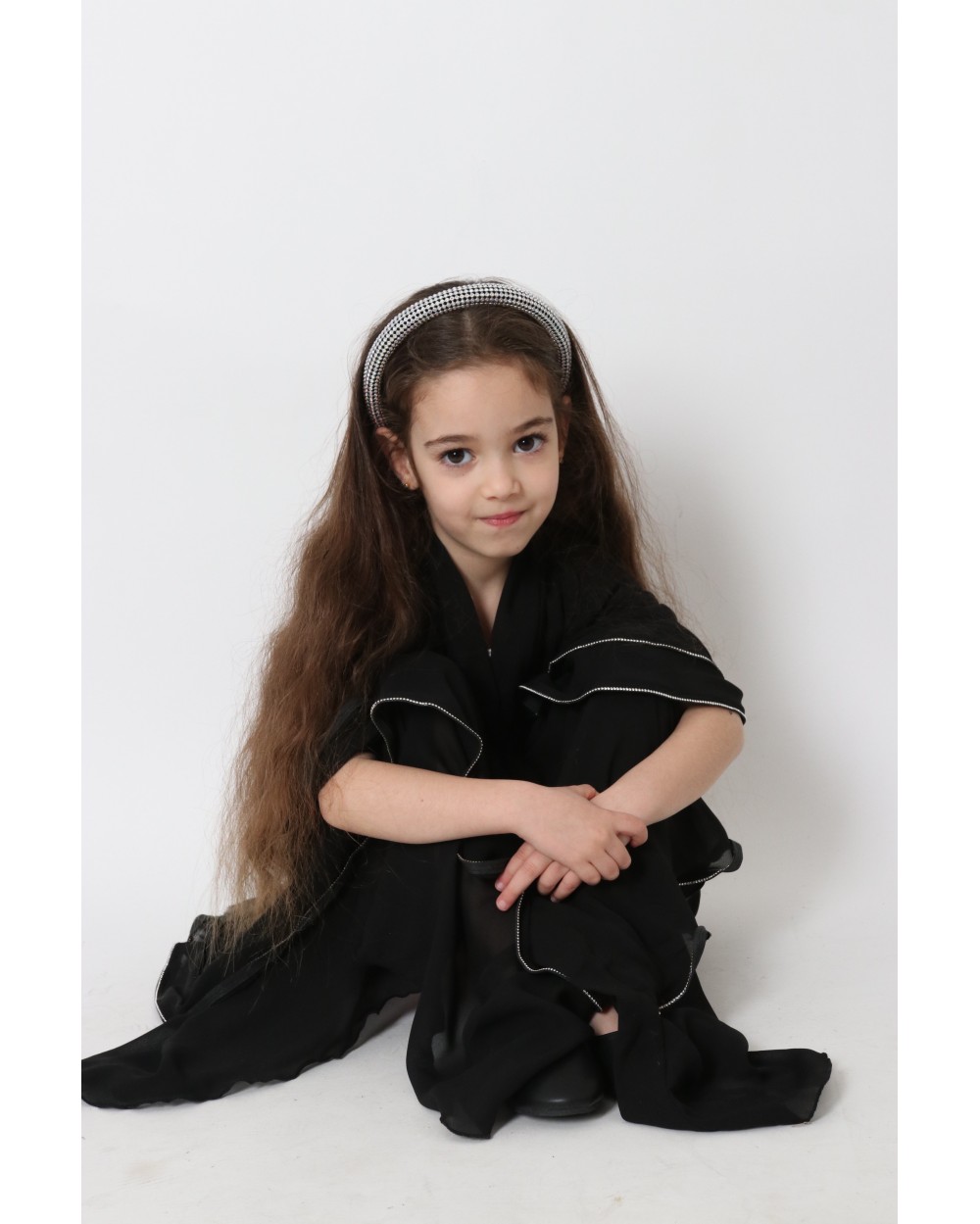 Abaya Kimono ruffles muslin with rhinestones for girls