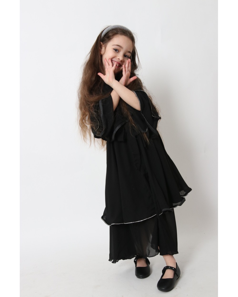 Abaya Kimono ruffles muslin with rhinestones for girls