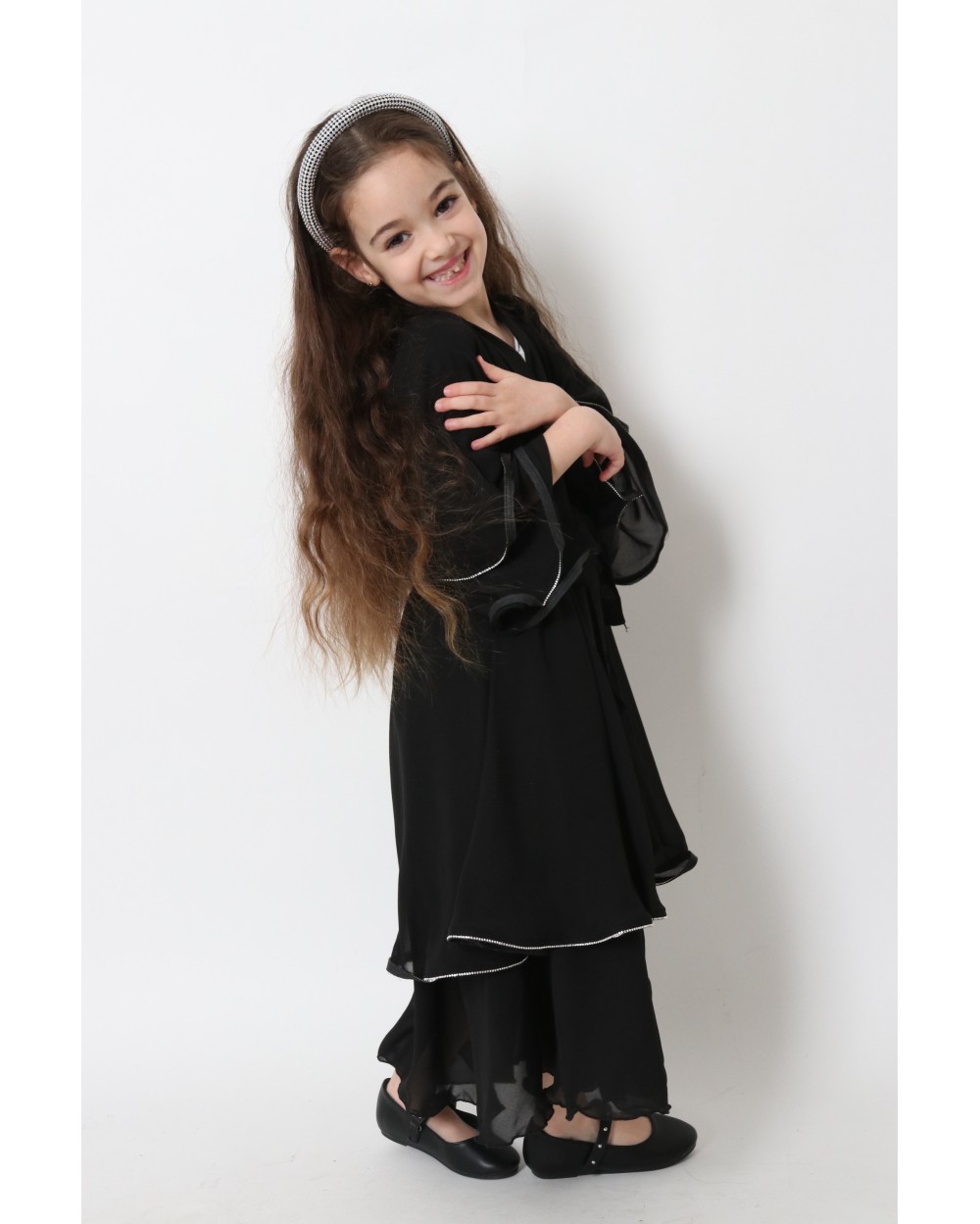 Abaya Kimono ruffles muslin with rhinestones for girls