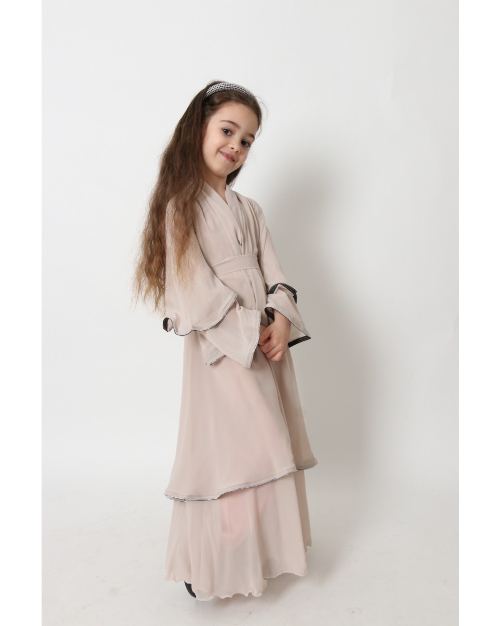 Abaya Kimono ruffles muslin with rhinestones for girls