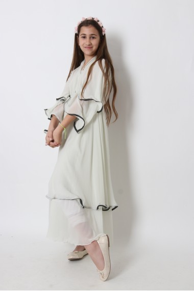 Abaya Kimono ruffles muslin with rhinestones for girls