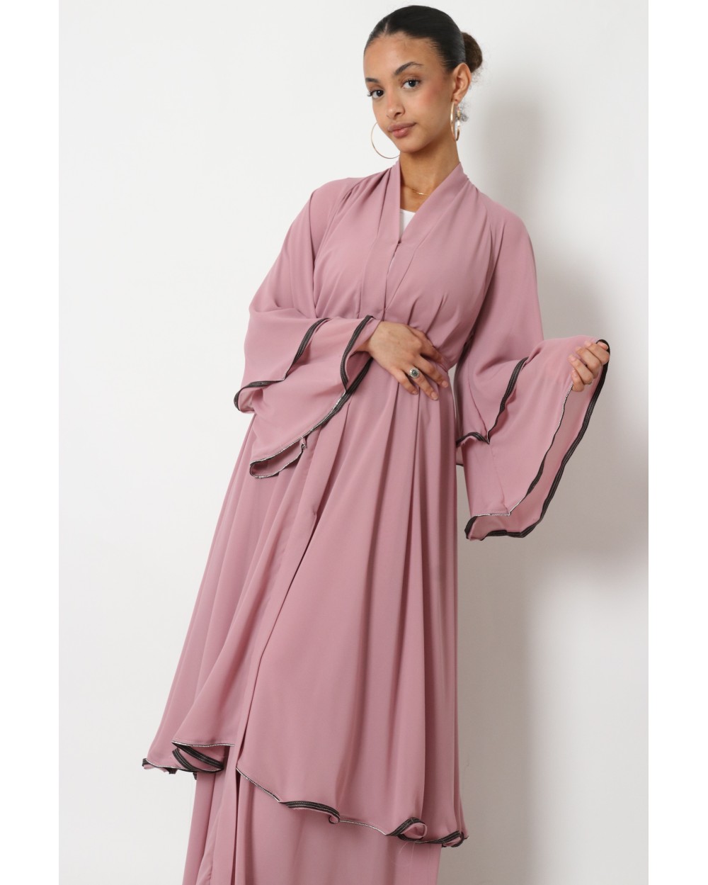 Abaya Kimono volants mousseline avec strass