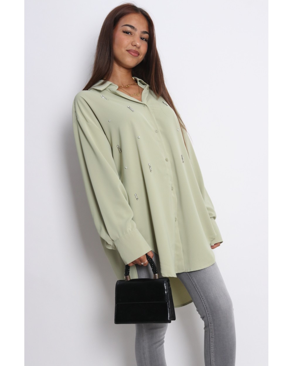 Shirt with rhinestones