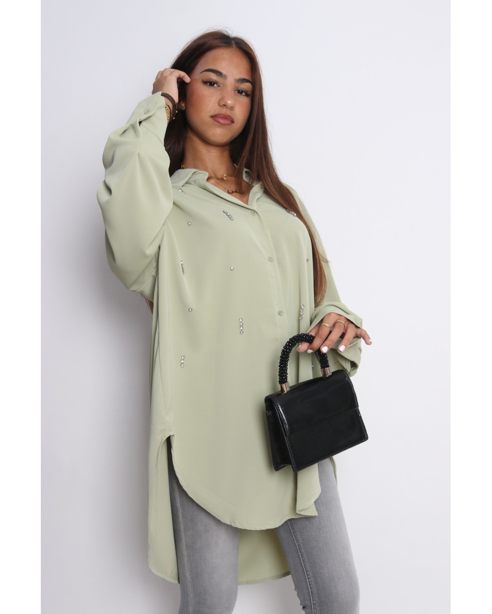 Shirt with rhinestones