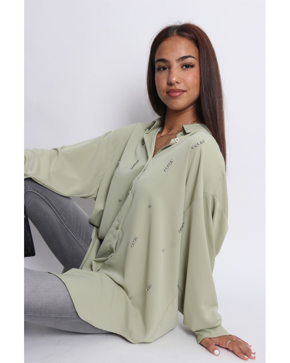 Shirt with rhinestones