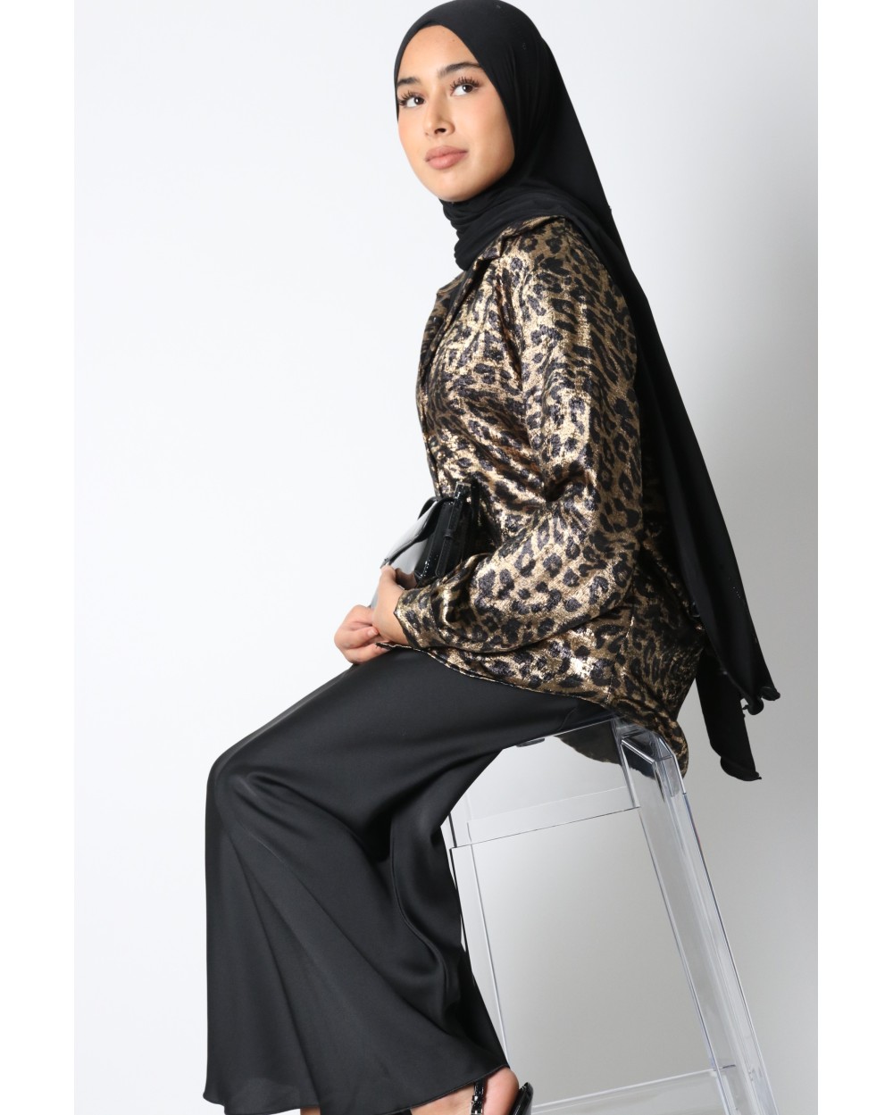 Leopard print tie blouse