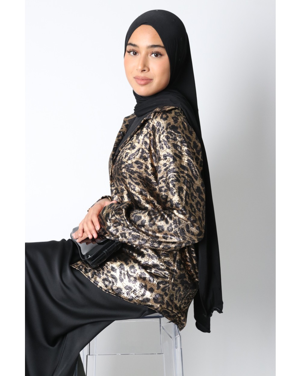 Leopard print tie blouse