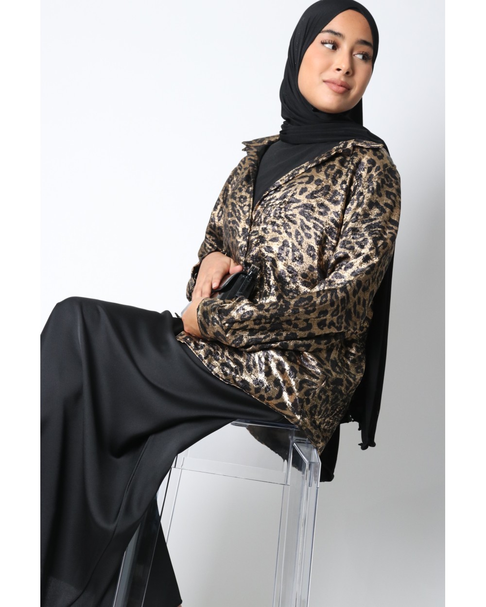 Leopard print tie blouse