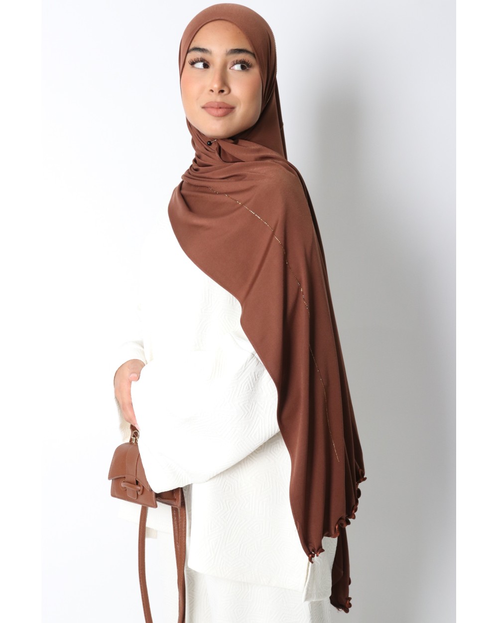 Hijab jersey luxe frisé ondulé strass SEDEF